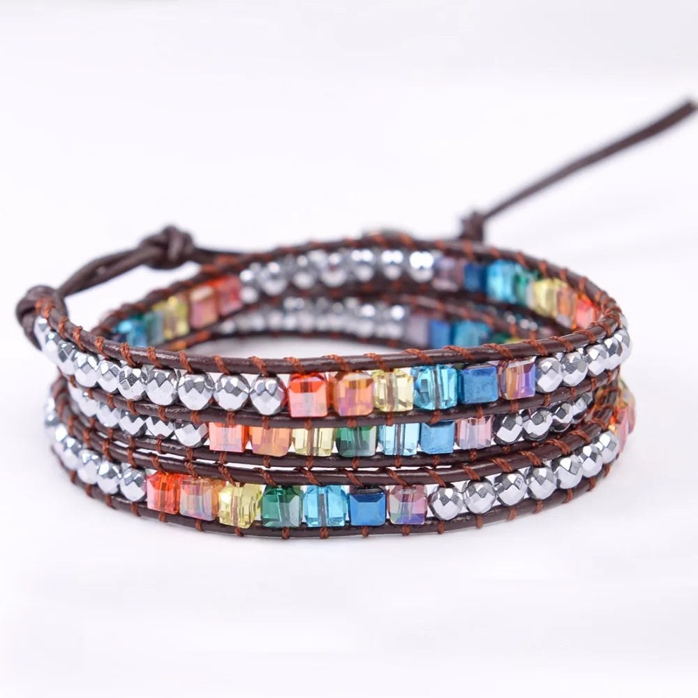 Handmade Leather Wrap Natural Stones Chakra Bracelet - ATSProducts
