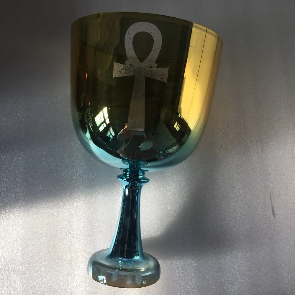 3rd Octave G note Throat Chakra Or A note Third Eye chakra Blue+Golden Engraved Singing Chalice - ATSProducts