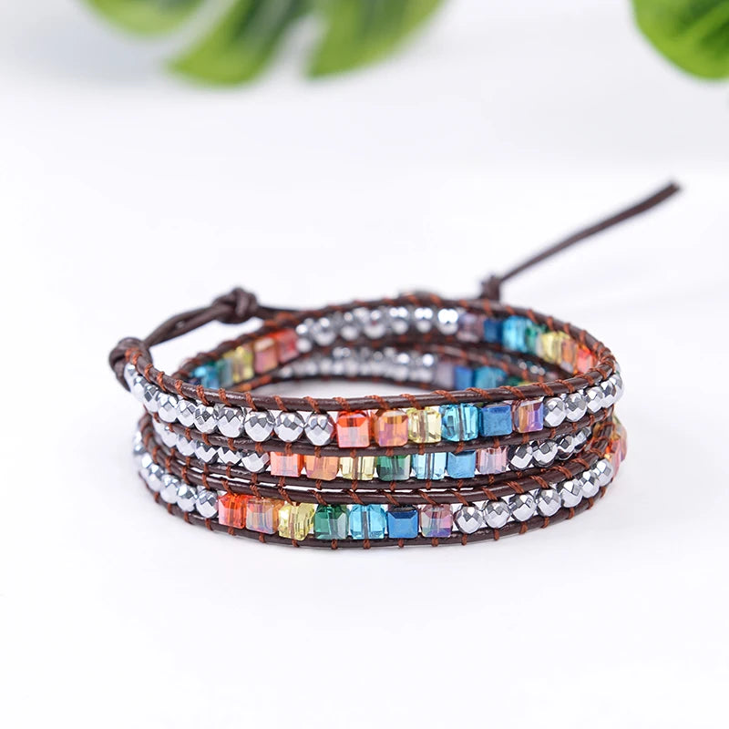 Handmade Leather Wrap Natural Stones Chakra Bracelet - ATSProducts