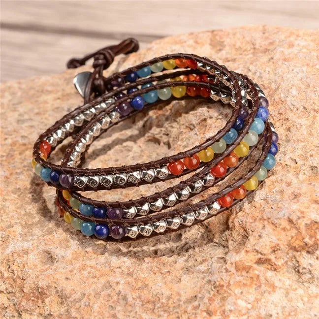 Handmade Leather Wrap Natural Stones Chakra Bracelet - ATSProducts