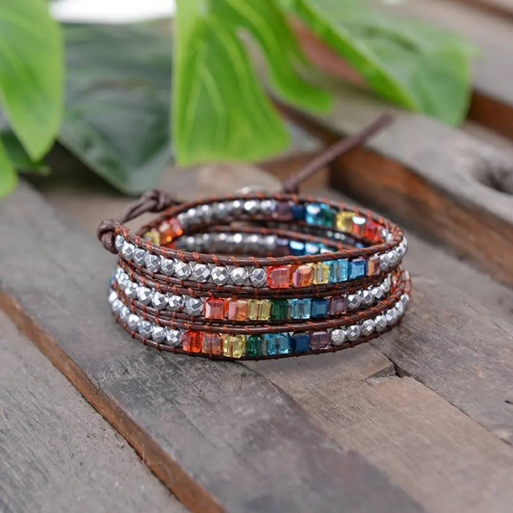 Handmade Leather Wrap Natural Stones Chakra Bracelet - ATSProducts