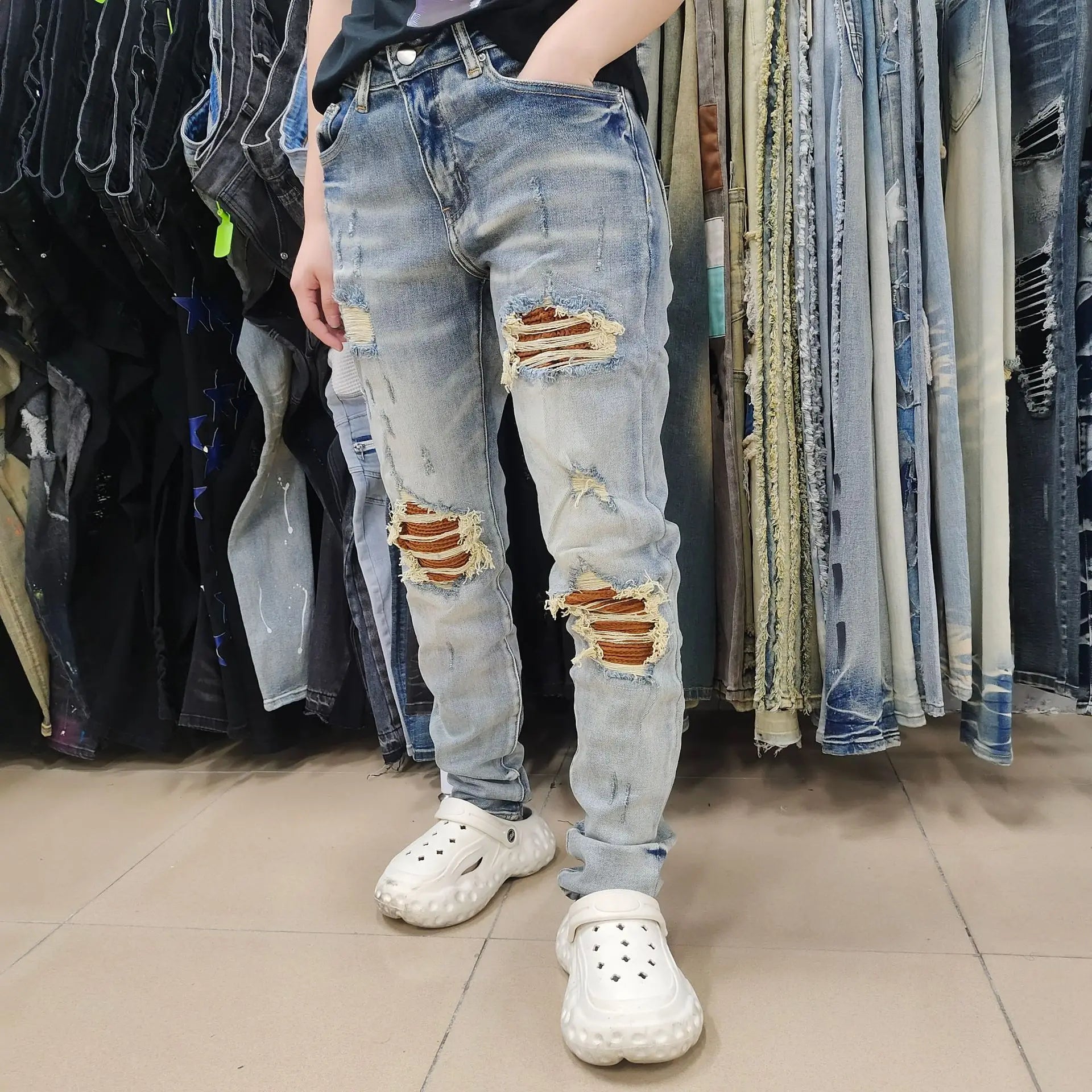 Ripped Patch Stretch Skinny Jeans - ATSProducts