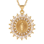 18K Gold Plated Cubic Zirconia Virgin Mary Coin Pendant Necklace - ATSProducts