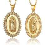 18K Gold Plated Cubic Zirconia Virgin Mary Coin Pendant Necklace - ATSProducts