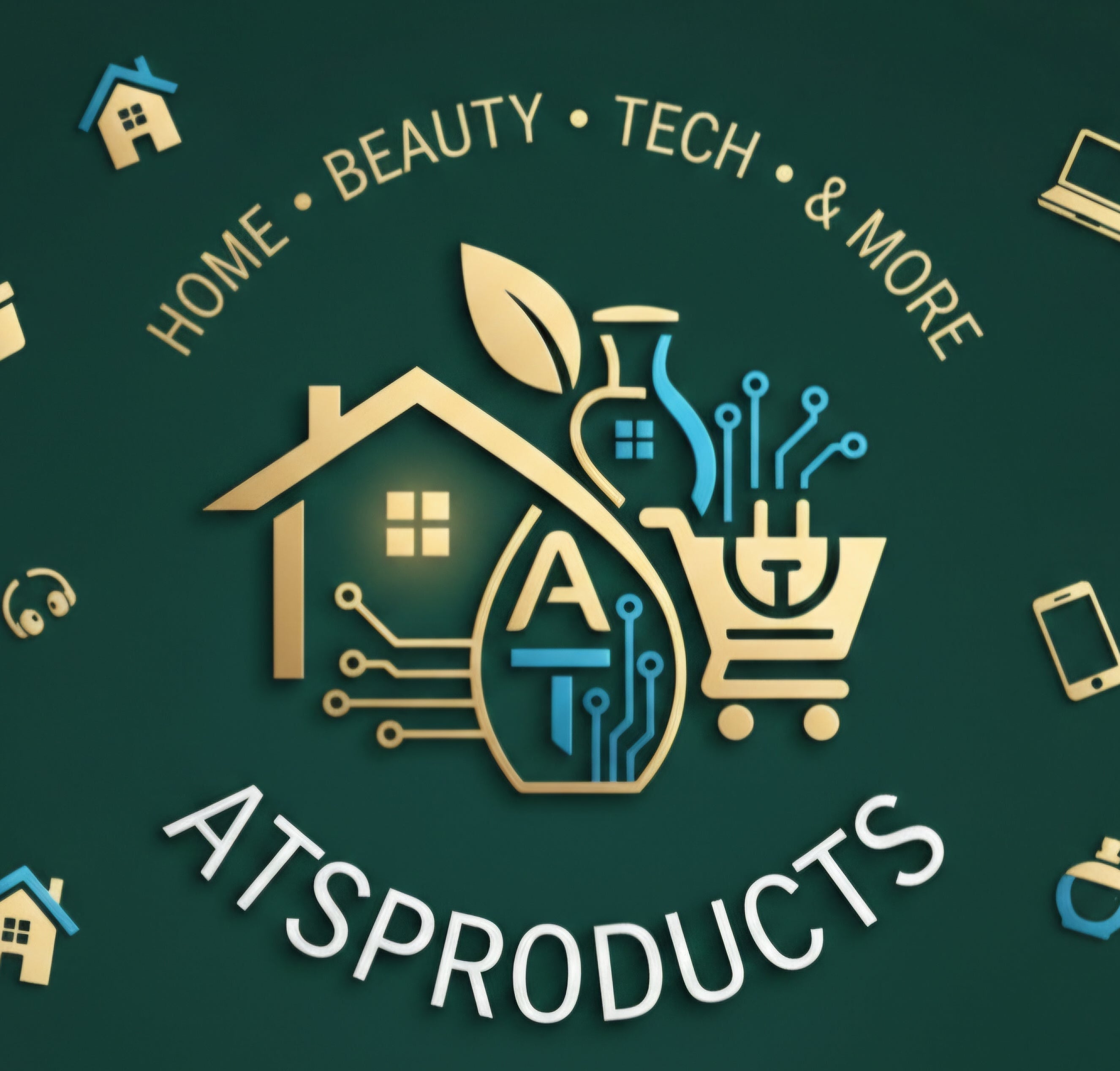 atsproducts logo with icons and 'Shop Now' button on a green background
