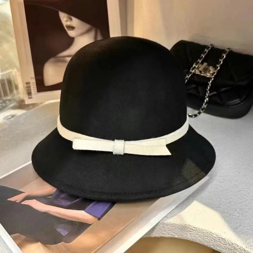 Felt Bowknot Bucket Hat - ATSProducts