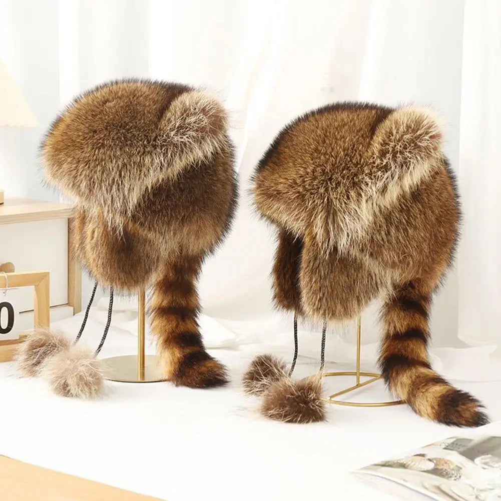 Raccoon Tail Fur Cap - ATSProducts