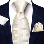Hi-Tie Floral Champagne Ivory Mens Elegant Necktie - ATSProducts