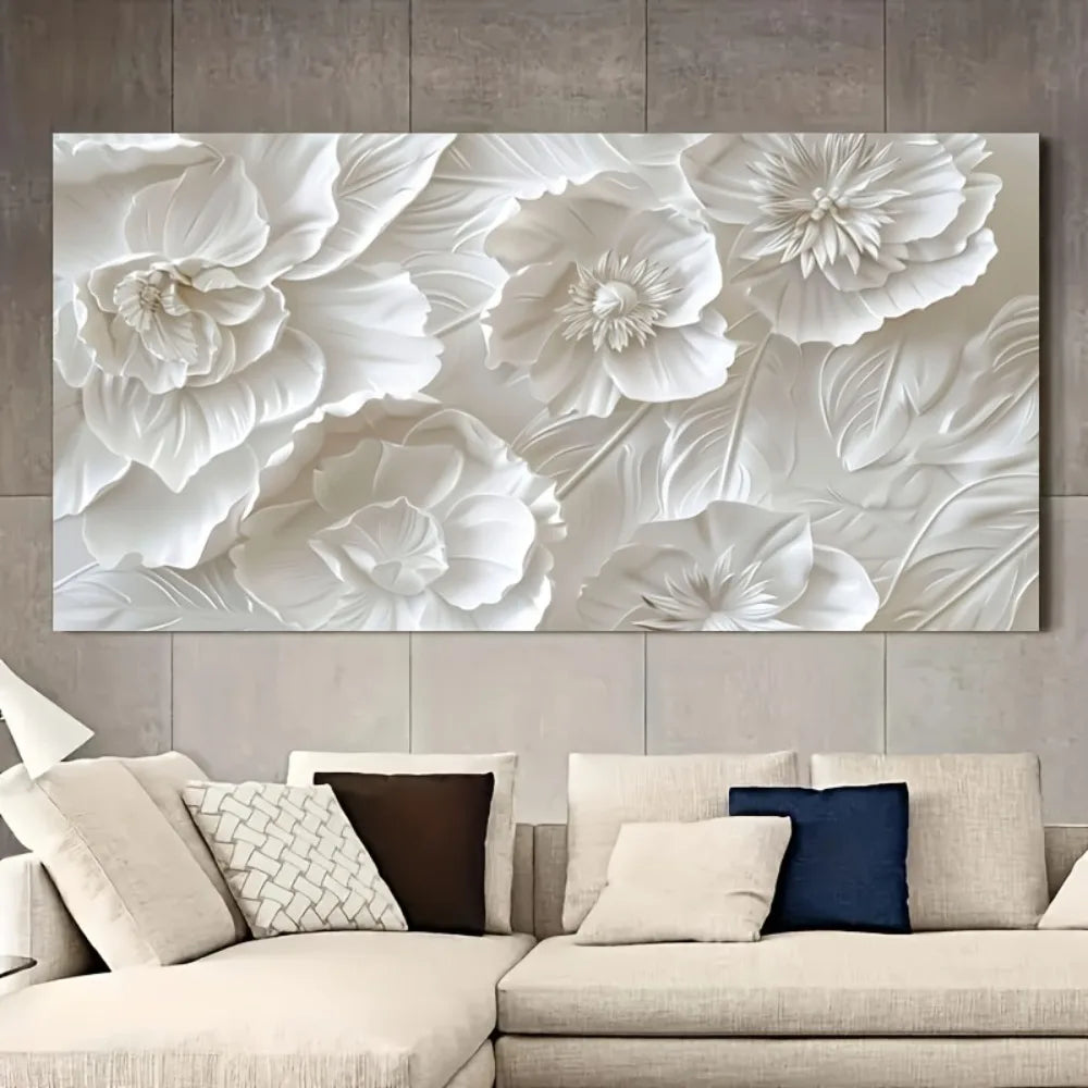 A frameless modern wall art piece depicting white flowers - ATSProducts