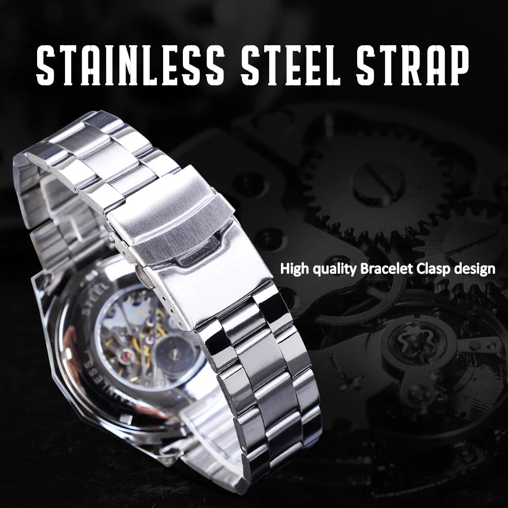 Skeleton Watch Luminous Hands Mechanical Watches Stainless Steel - ATSProducts