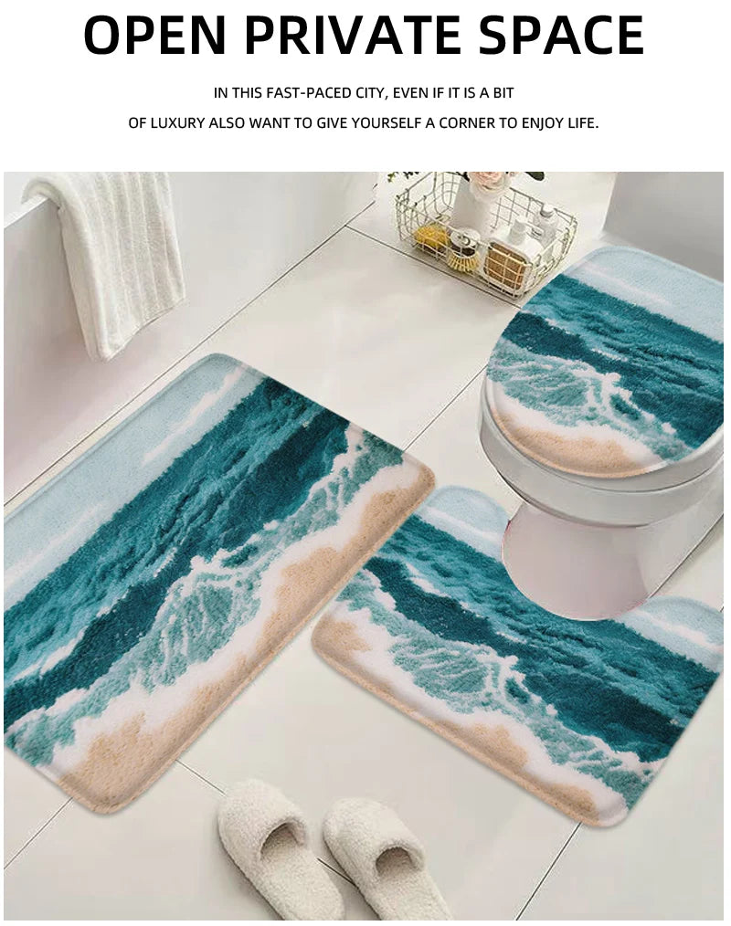 Fish and Wave Line Printed Pattern Bathroom Non Slip Mat - ATSProducts