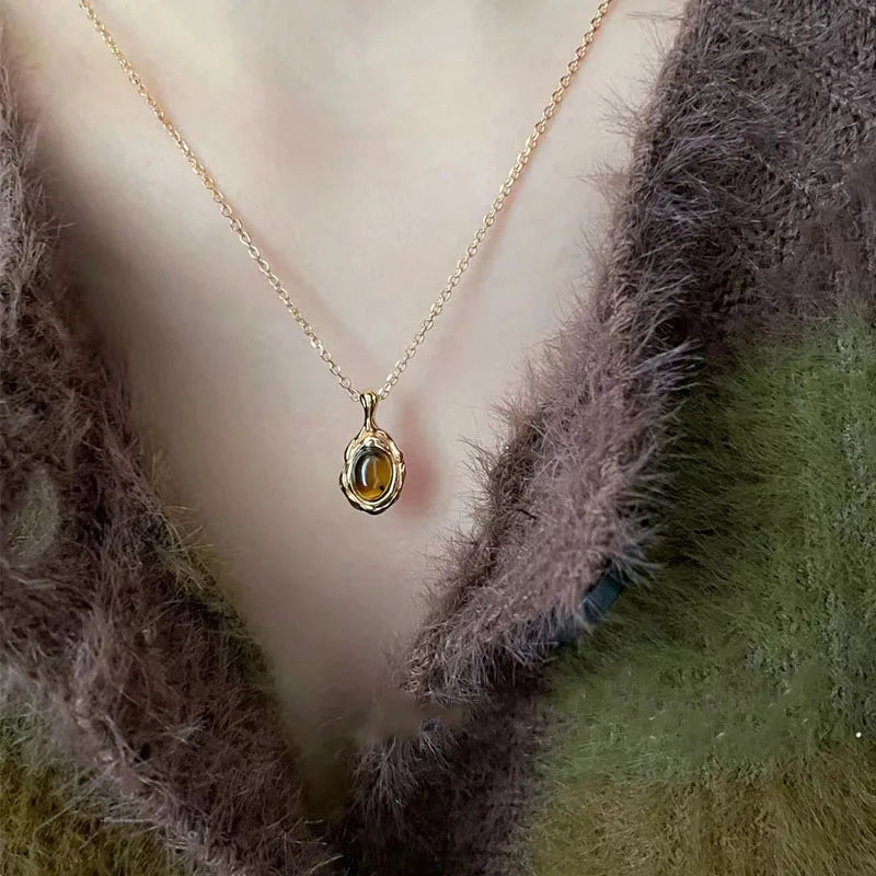 VENTFILLE Sterling Silver Golden Tiger Eye Stone Necklace - ATSProducts