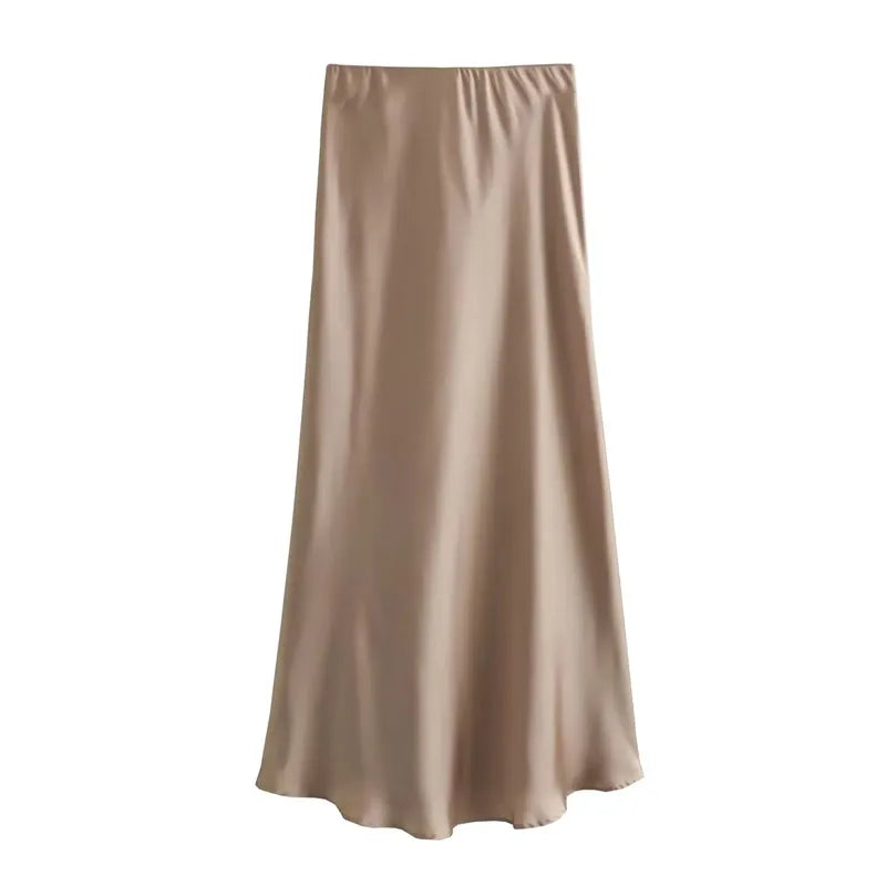 Mujer High-Waist Long Satin Skirt - ATSProducts