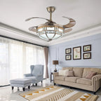 Tiffany Style Ceiling Fan With Light & Remote Indoor Dimmable with 4 Retractable Reverse Blades Silent Motor - ATSProducts