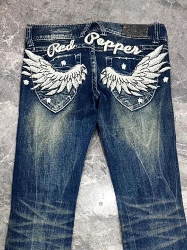 Zhuolin Wing Embroidered Low-Rise Jeans - ATSProducts