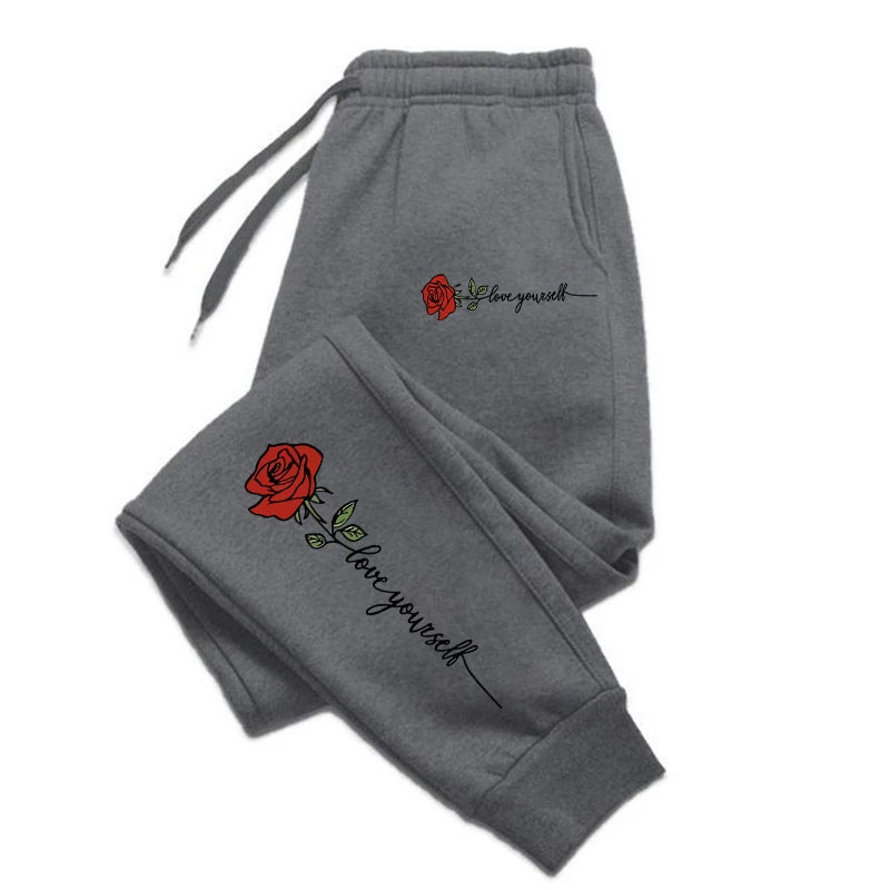 Teekossc Rose Love Yourself Printed Drawstring Sweatpants - ATSProducts