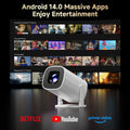 Smart Mini Projector Android 14 WiFi6 BT 5.0 Supports 4K 1280 & 720P Video - ATSProducts