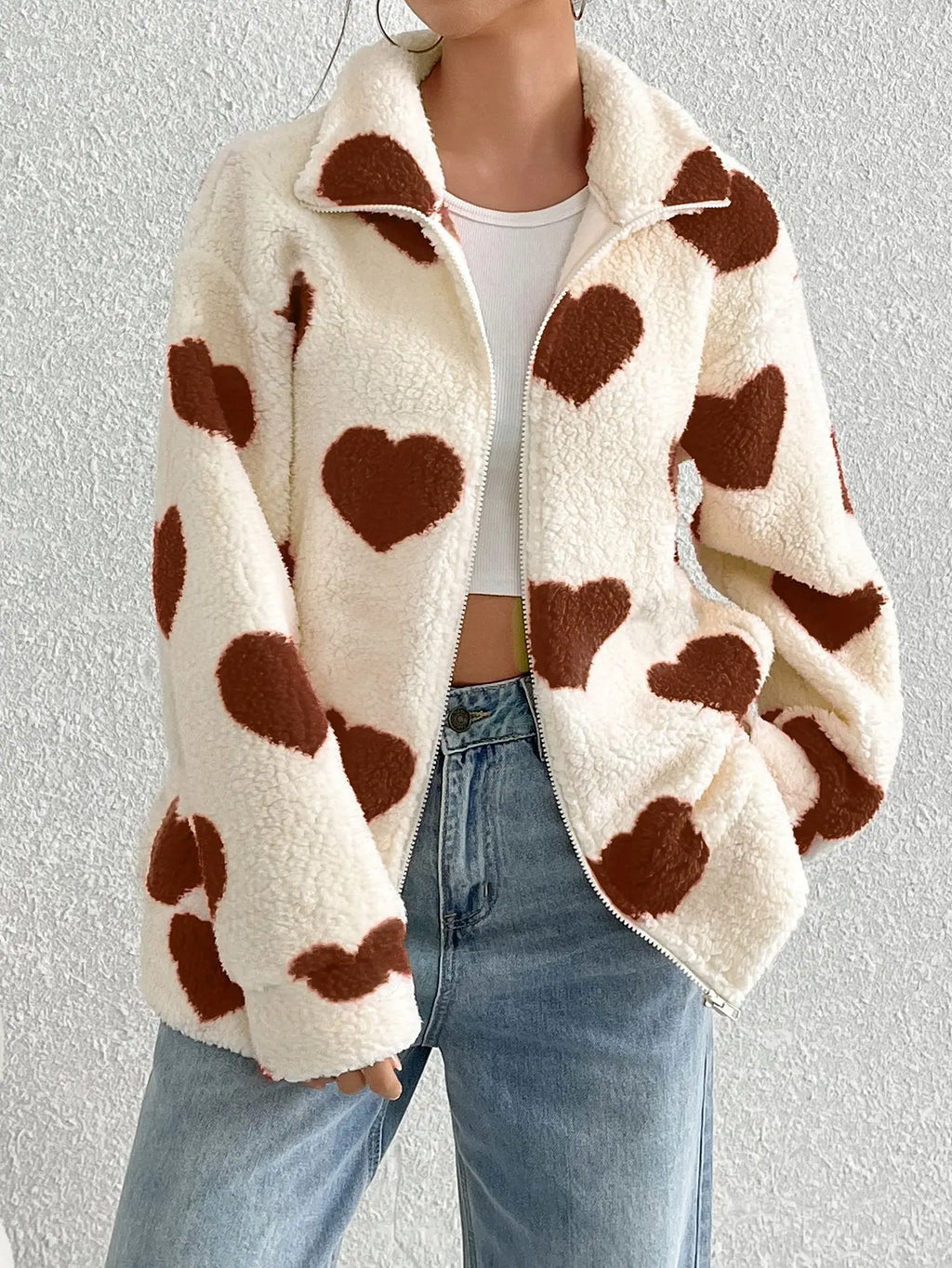 Veitche Fleece Heart Printed Jacket - ATSProducts
