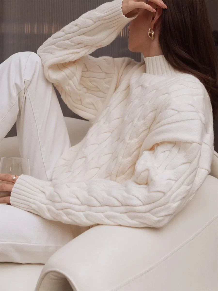 Blubelle Turtleneck Cable Knit Sweater - ATSProducts