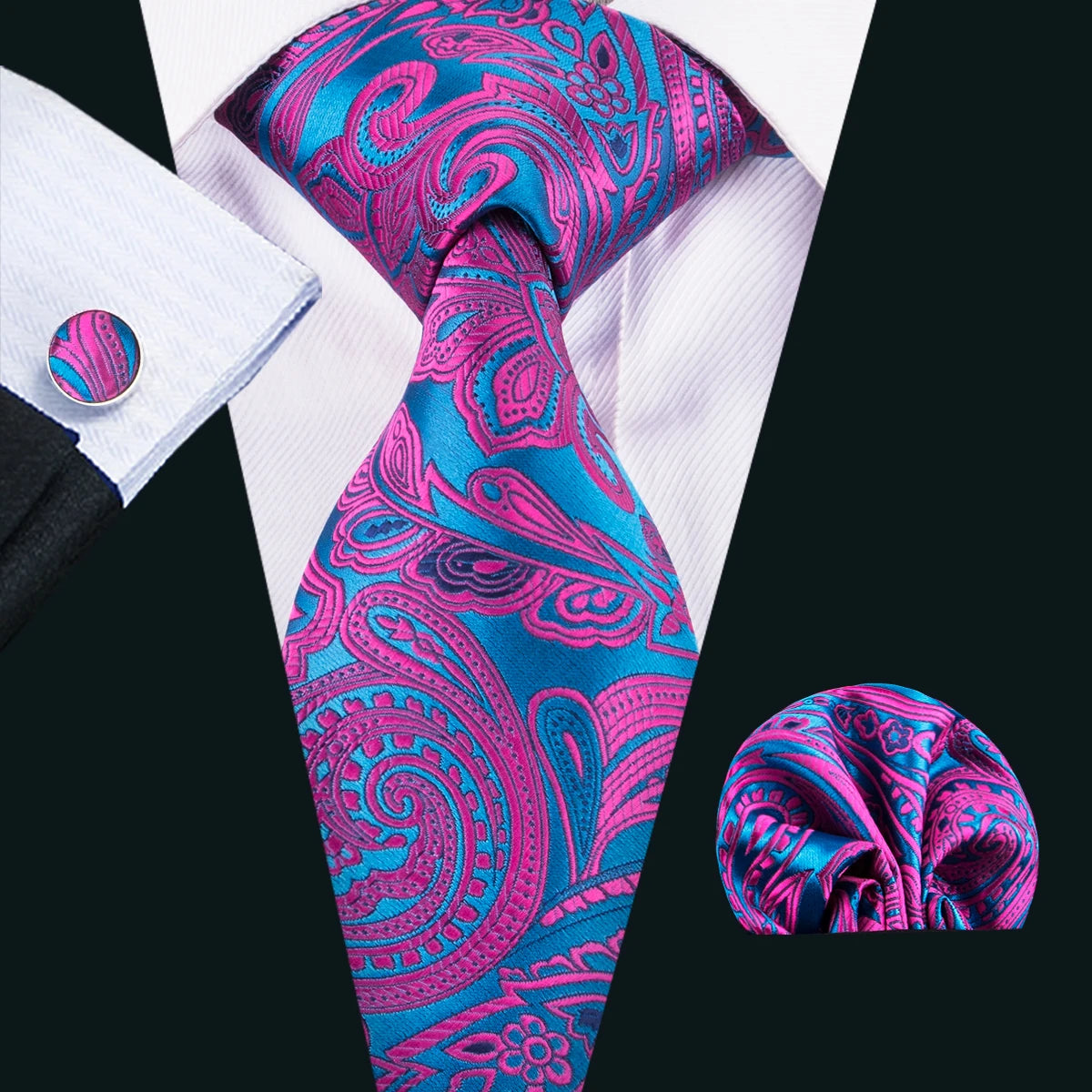 Barry.Wang Necktie Gravat Handkerchief Cufflinks Set - ATSProducts