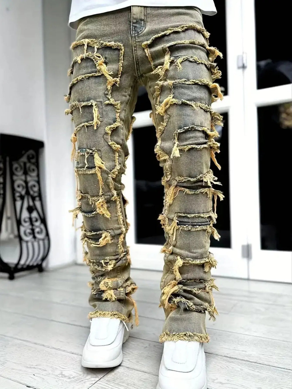 Men's Ripped Straight Leg Skinny Jeans - ATSProducts