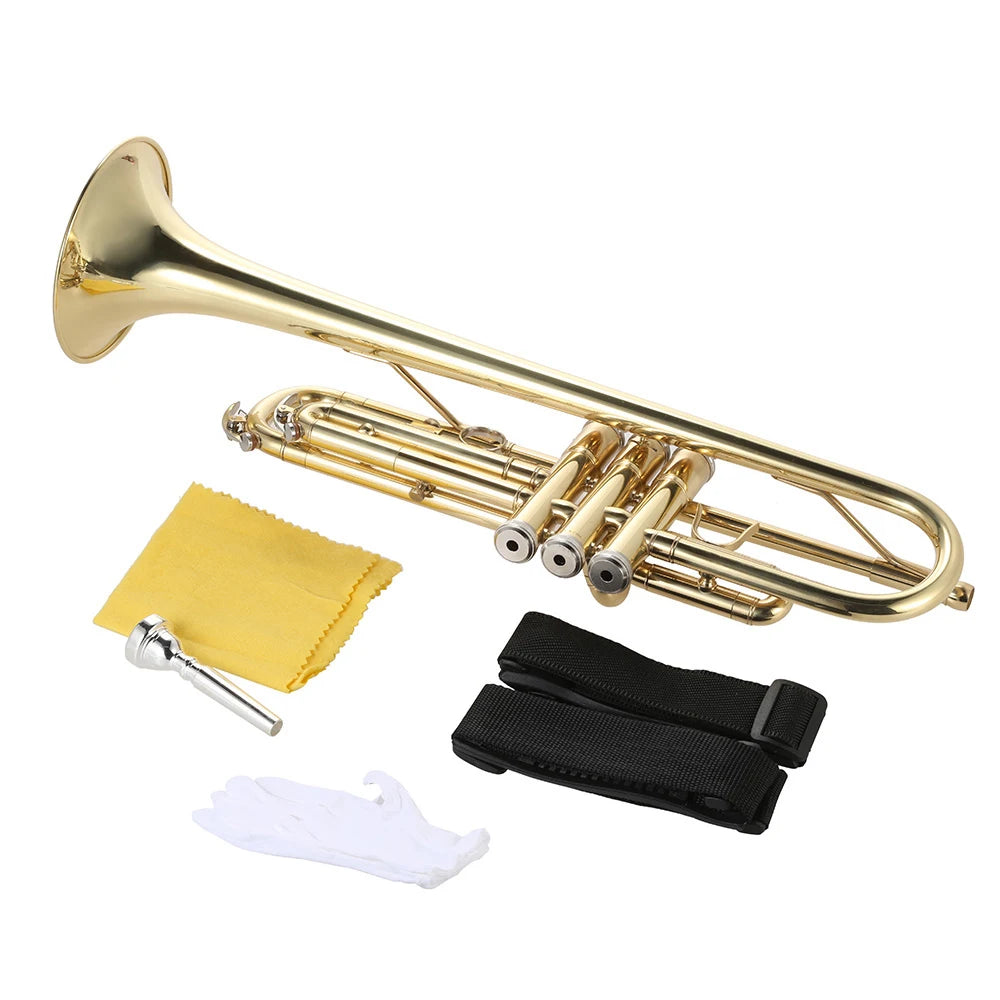 Trumpet With Mouthpiece Gloves  & Strap Case - ATSProducts