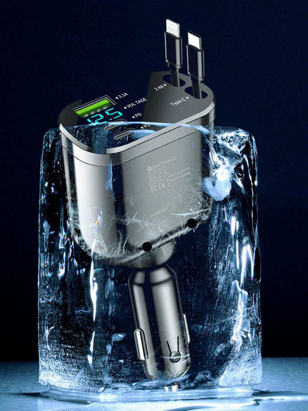 One-in-five Car Charger With Retractable cable, Built-In Retractable Cable