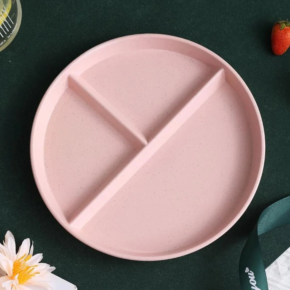 Three-Compartments Divided Plate Eco-Friendly Wheat Straw Reusable Children Dishes Anti-fall Plastic Kitchen Dinnerware Plates - ATSProducts