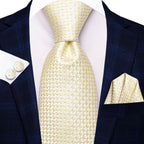 Hi-Tie Floral Champagne Ivory Mens Elegant Necktie - ATSProducts