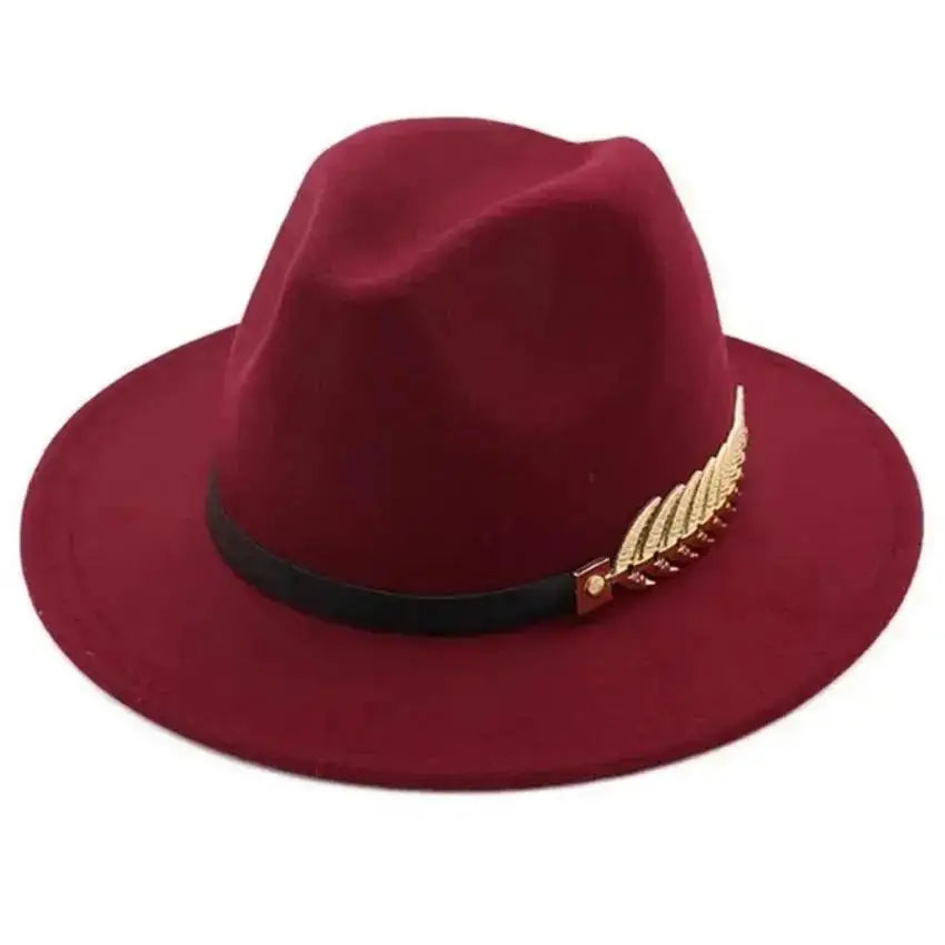 Wool Fedora With Golden Feather Accent - ATSProducts