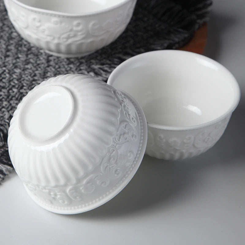 4/5/6inch, white embossed porcelain salad bowls - ATSProducts