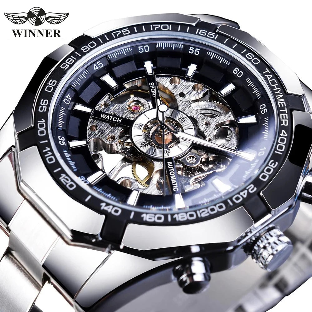 Skeleton Watch Luminous Hands Mechanical Watches Stainless Steel - ATSProducts