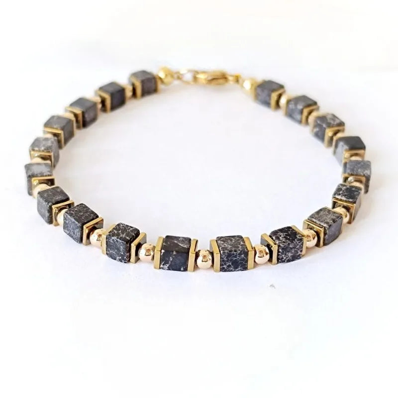 Black Tourmaline & Gold Geometric Handcrafted Bracelet - ATSProducts