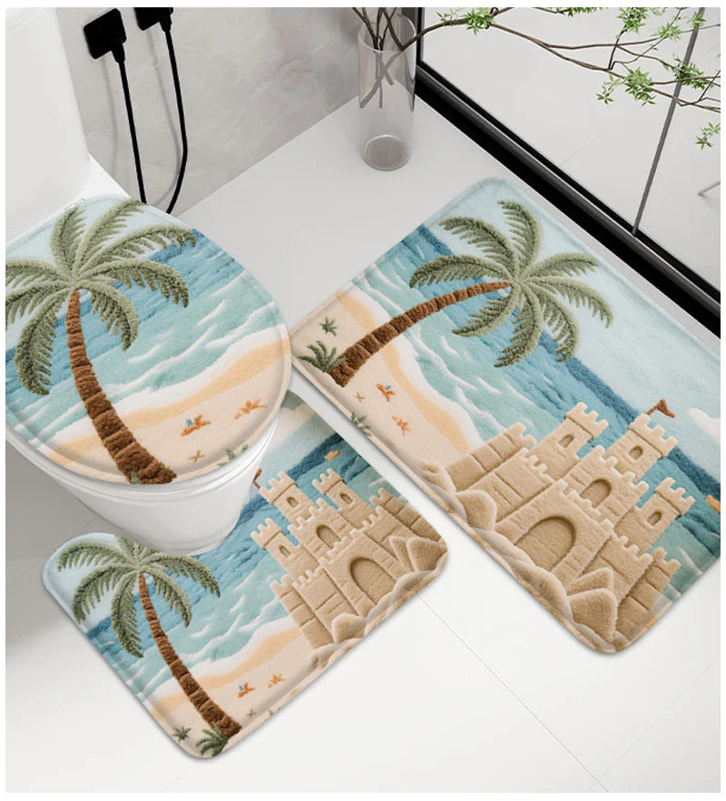 Fish and Wave Line Printed Pattern Bathroom Non Slip Mat - ATSProducts