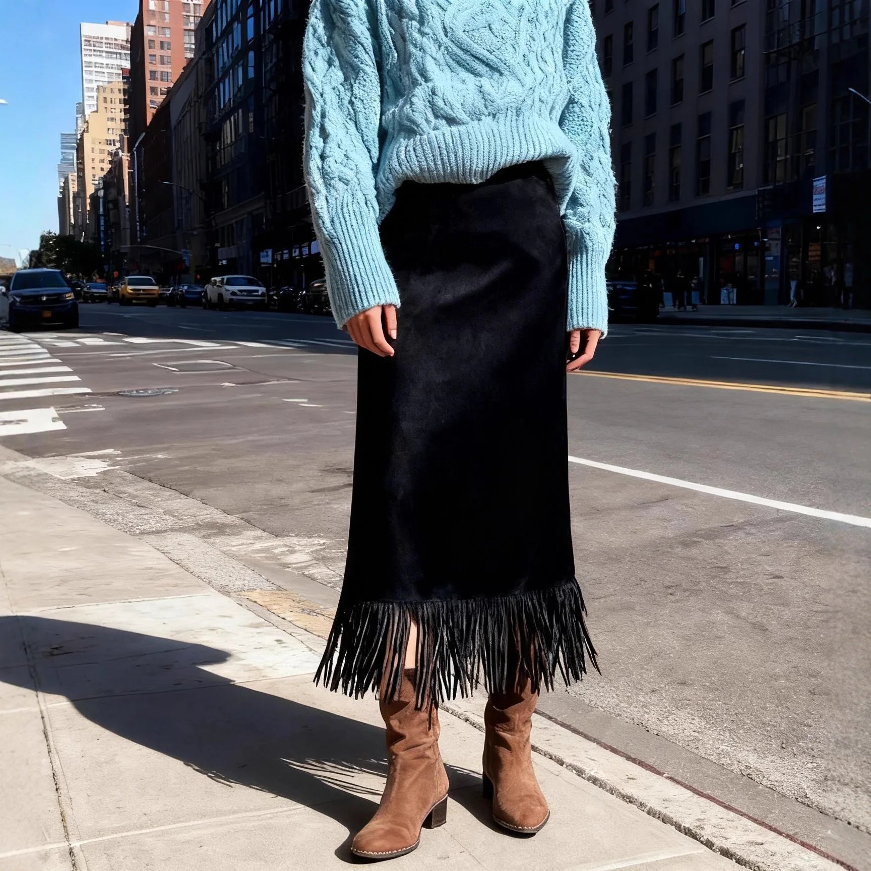 Fringed Long Suede Skirt - ATSProducts