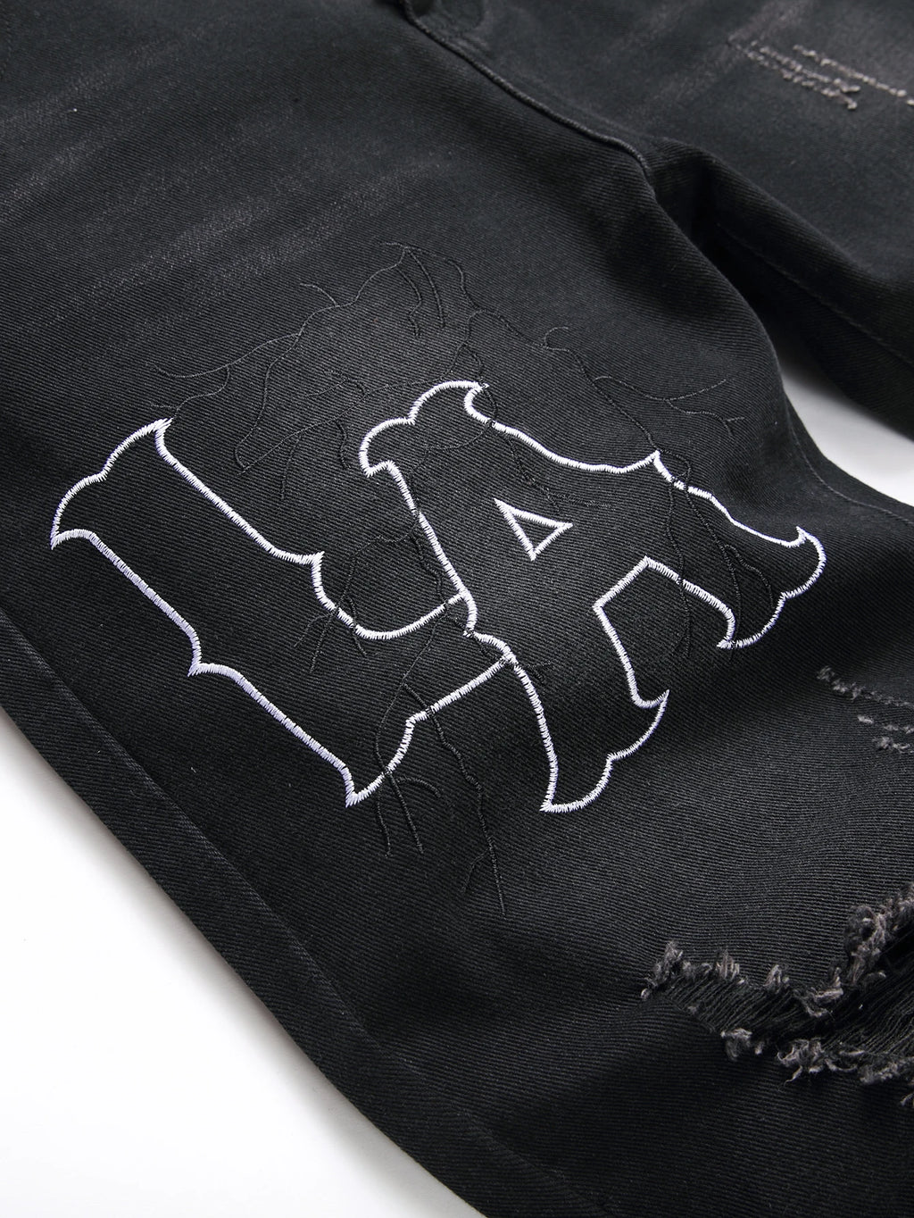 Men's Mid Waist White Embroidery Jeans - ATSProducts