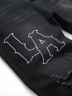 Men's Mid Waist White Embroidery Jeans - ATSProducts