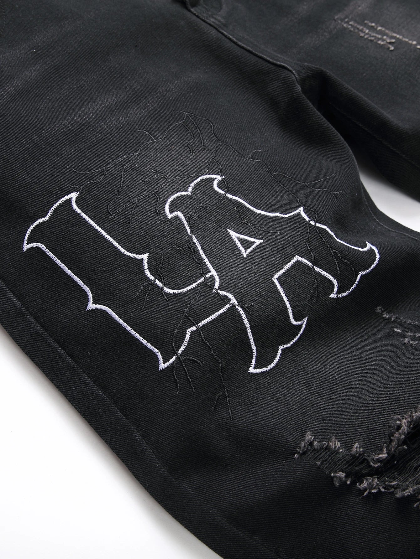 Men's Mid Waist White Embroidery Jeans - ATSProducts