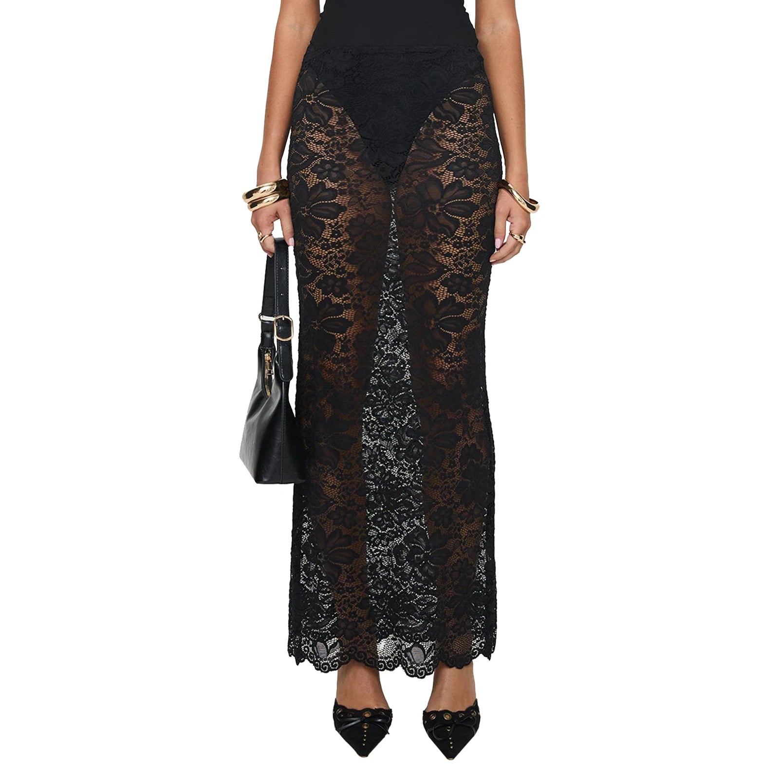 Hirigin Sheer Lace Floral Long Skirt - ATSProducts
