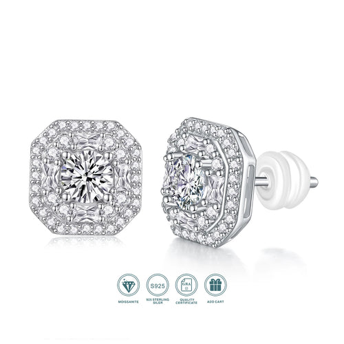 1pair Octagon Moissanite Earrings With GRA Certificate - ATSProducts