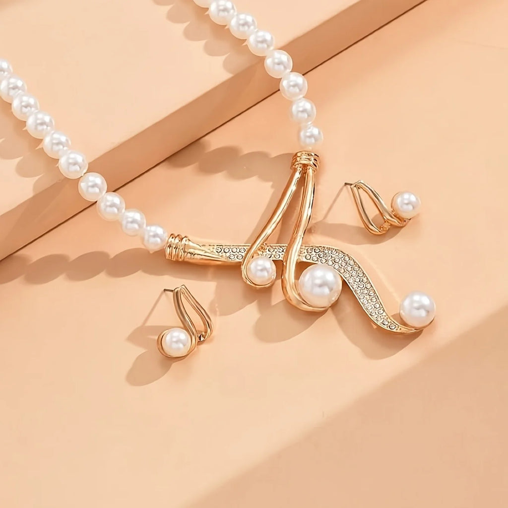 Faux Pearl Necklace & Geometric Pearl Earrings Set - ATSProducts