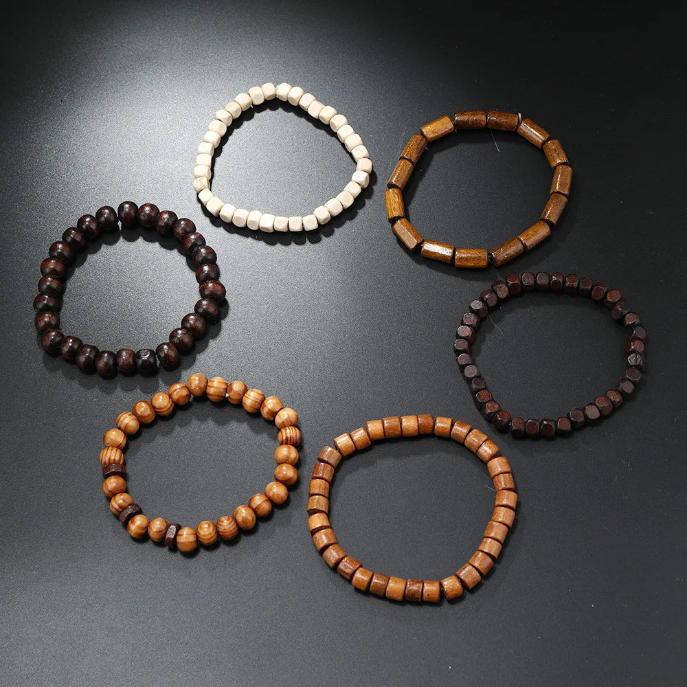 Multi-color Multi-layer  Wooden Beads Elastic Bracelet - ATSProducts
