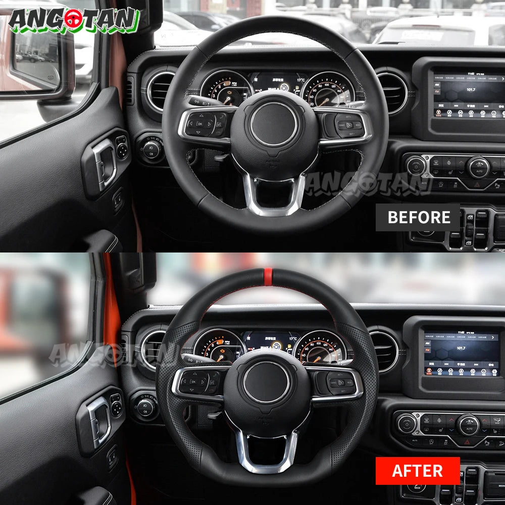 Angotan Full Leather Car Steering Wheel Perforated For Jeep Wrangler JL 2018-2023 Models - ATSProducts
