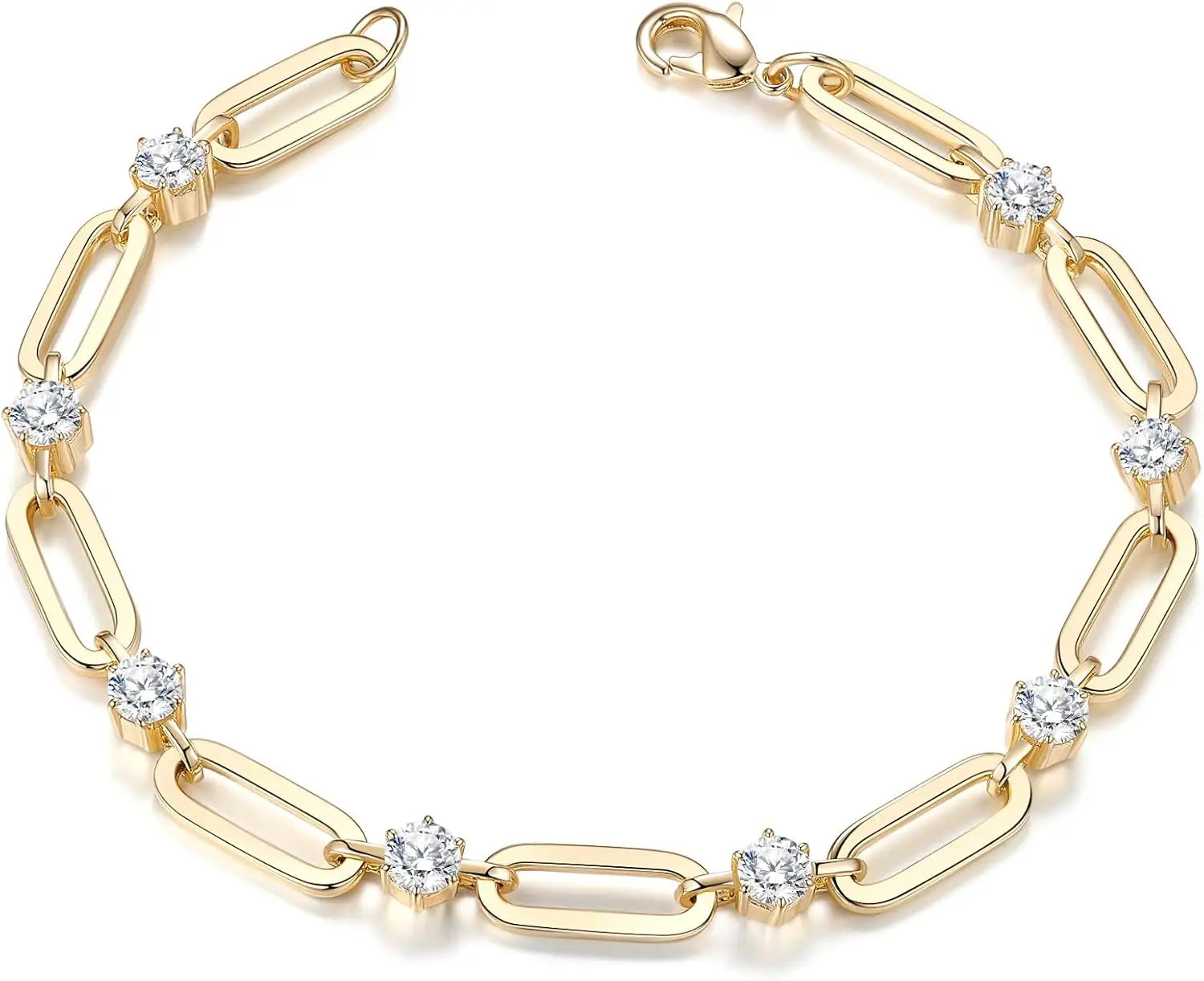 14K Gold Plated  Cubic Zirconia Paperclip Chain Bracelet - ATSProducts