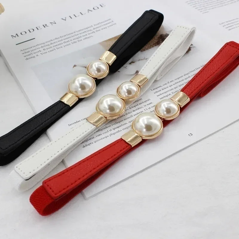 Elegant Double Pearls Buckle Elastic Belt - ATSProducts