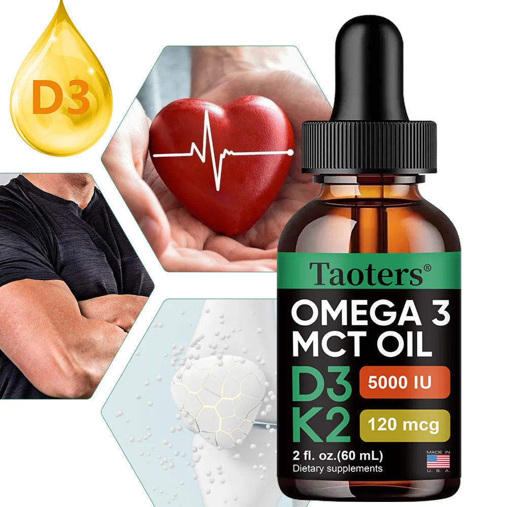 Taoters Vitamin D3 K2 Liquid Drops, Vitamin D, K, MCT Oil & Omega 3 - ATSProducts