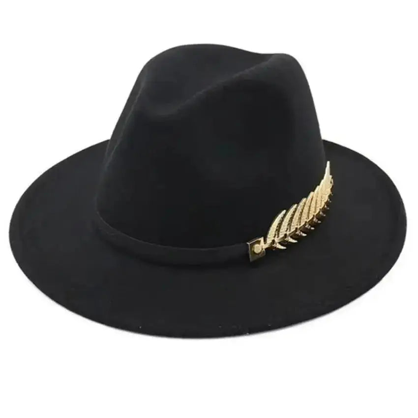 Wool Fedora With Golden Feather Accent - ATSProducts