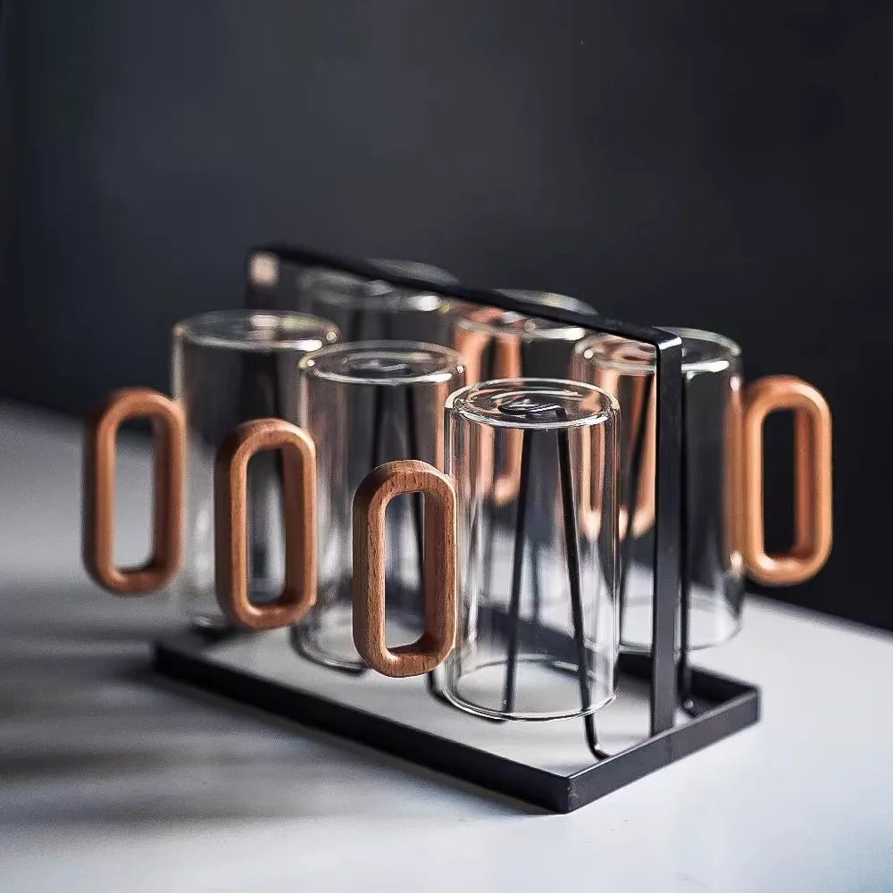 Glass With Wooden Handle Single-Layer Pyrex Tea Cup - ATSProducts