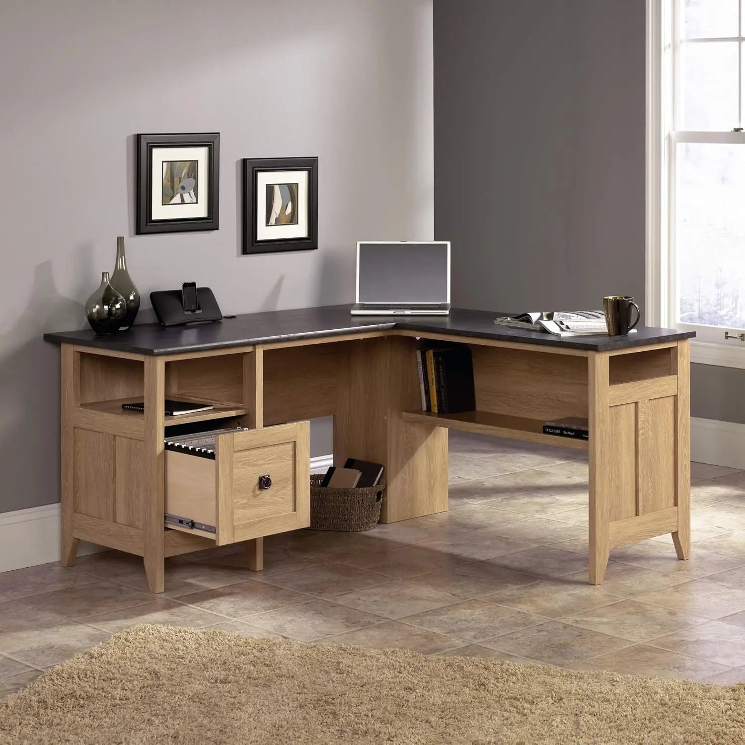 Oeing August Hill L-Shaped Desk Dover Oak Finish - ATSProducts