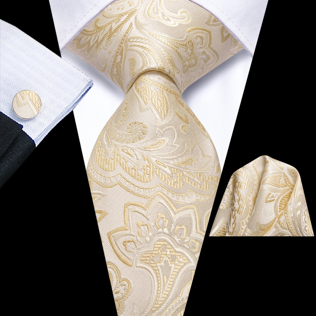 Hi-Tie Floral Champagne Ivory Mens Elegant Necktie - ATSProducts
